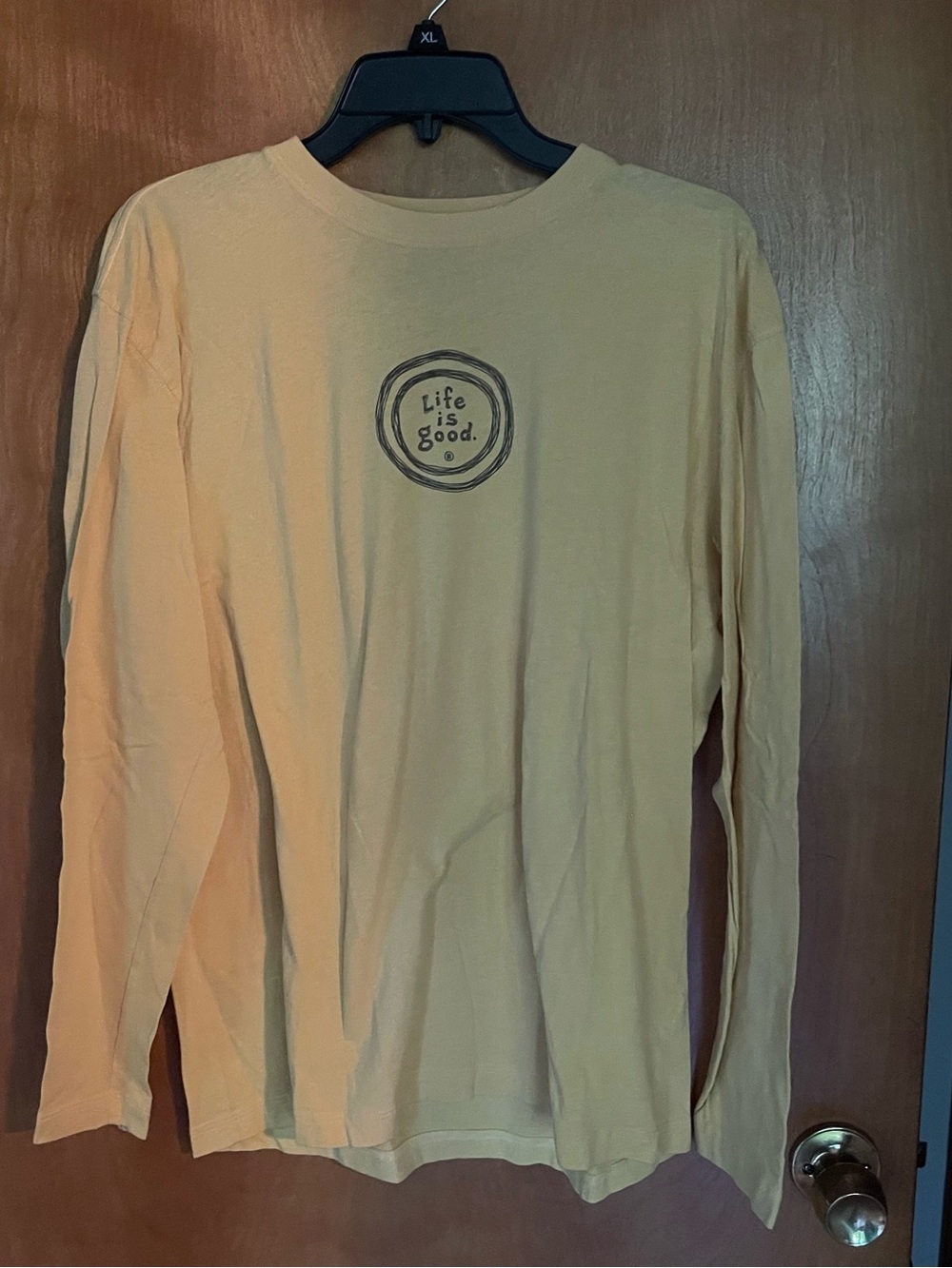 Unisex Life Is Good Long-Sleeve Tee Mustard Yellow with Logo